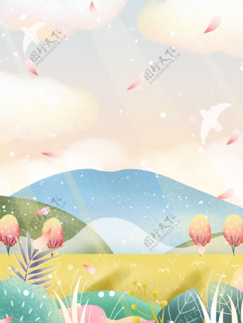 彩绘花瓣树林父亲节背景设计