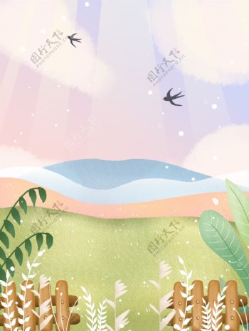 彩绘夏季花草燕子背景设计