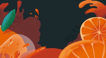 红色大气橙子水果插画背景