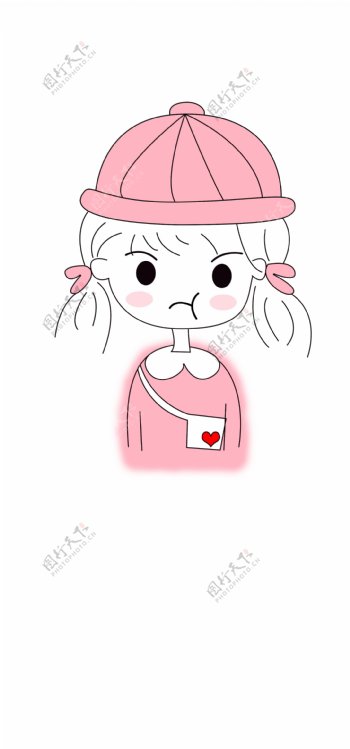 原创手绘插画可爱小女孩粉色