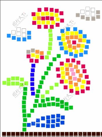方格子花植物创意矢量图