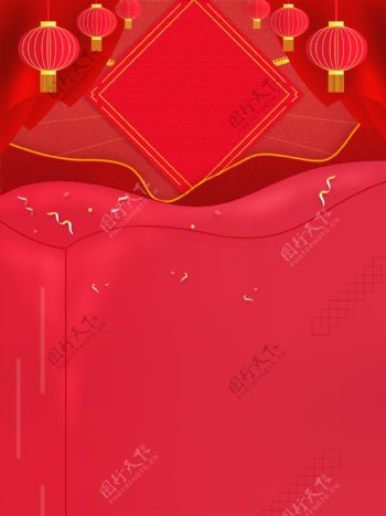 中国风年货节红色背景素材