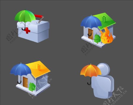 3D系列图标雨伞住房