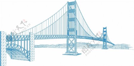 矢量蓝大桥吊桥设计素材设计元素
