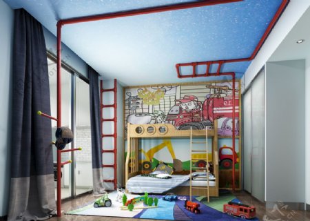 儿童房效果图小孩房卧室