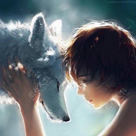 狼和女孩插画