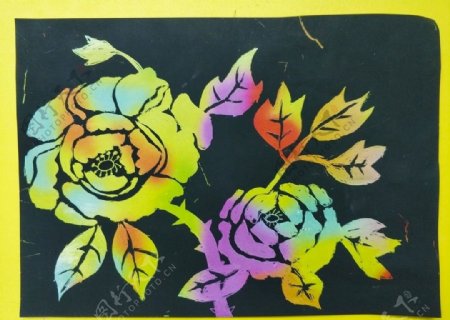 儿童画刮画花朵牡丹花