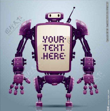 时尚创意紫色显示器机器人素材