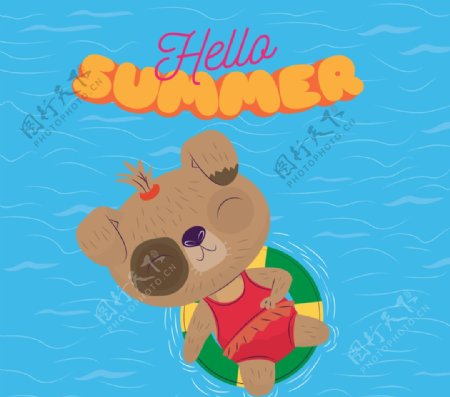卡通夏季海上度假狗