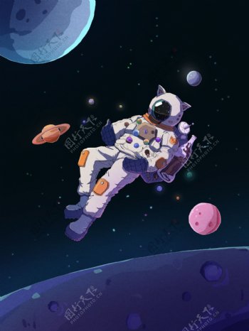 卡通宇宙太空宇航员