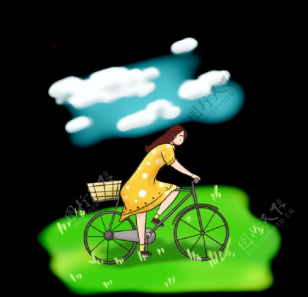 骑着自行车小清新女生