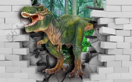3D破墙效果恐龙背景墙