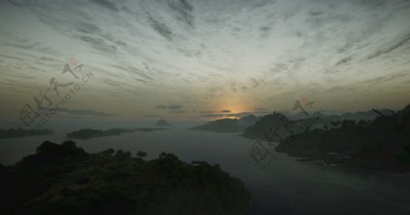 山岛回忆山的景观日落