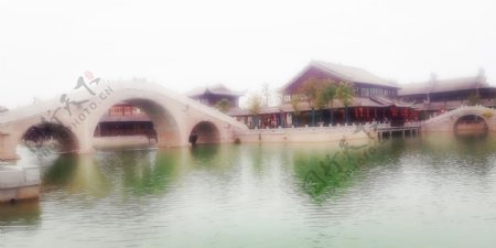 中国风古风拱桥湖畔建筑