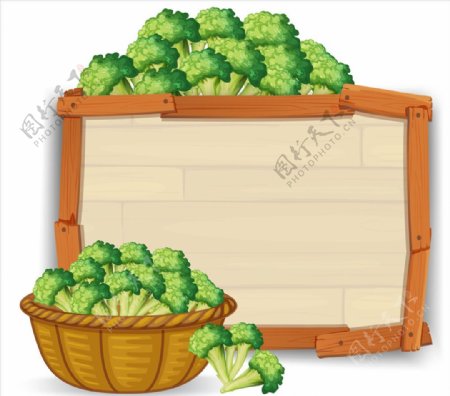 新鲜果蔬和木制框架