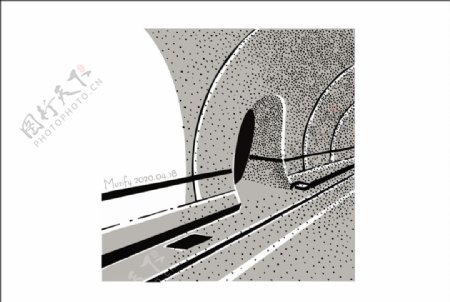 隧道黑白插画