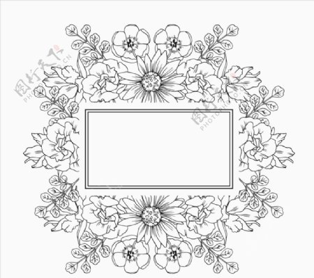 手绘花朵无色花卉框架