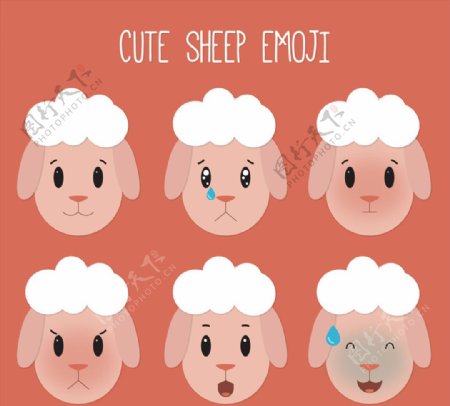 可爱绵羊头像表情矢量图