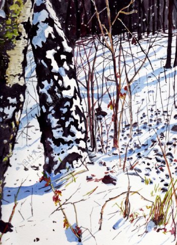 冬季雪景油画