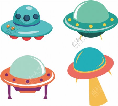 外星飞碟飞船卡通儿童插画素材