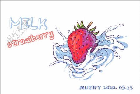 草莓牛奶分层矢量图