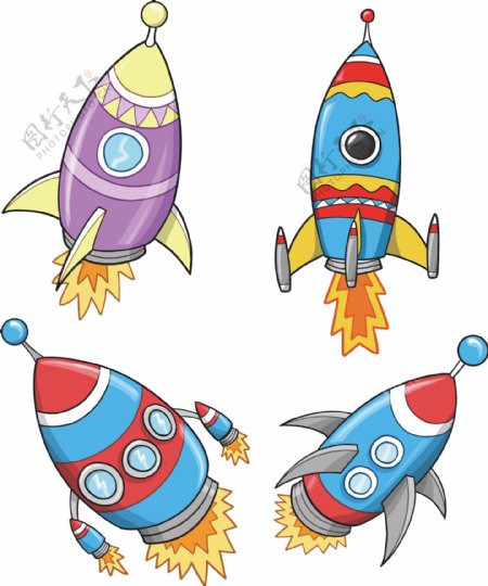 卡通火箭宇宙飞船飞机插画素材