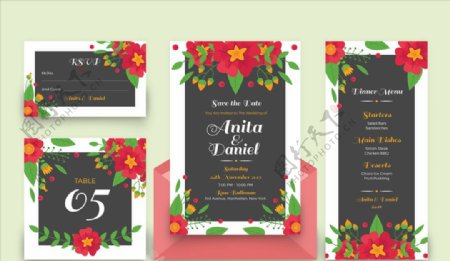 花卉装饰婚礼卡片