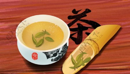 茶杯传统国风古风插画卡通背景