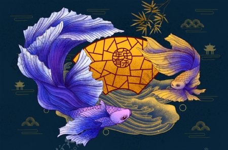 锦鲤龙鱼古风传统背景素材