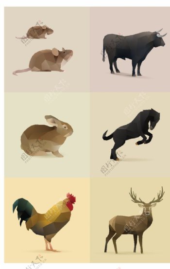 几何手绘动物