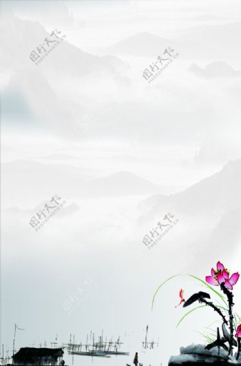 中国风水墨海报展板矢量背景