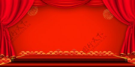 红色喜庆舞台展台背景素材