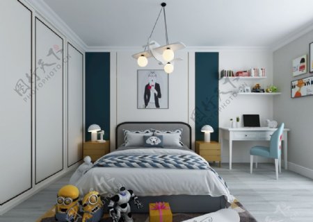 现代轻奢卧室效果图儿童房图片