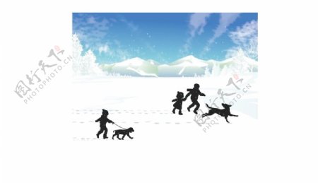 雪地遛狗图片