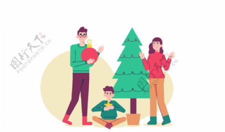 家庭圣诞插画图片
