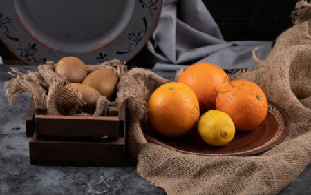 橙子猕猴桃水果背景素材图片