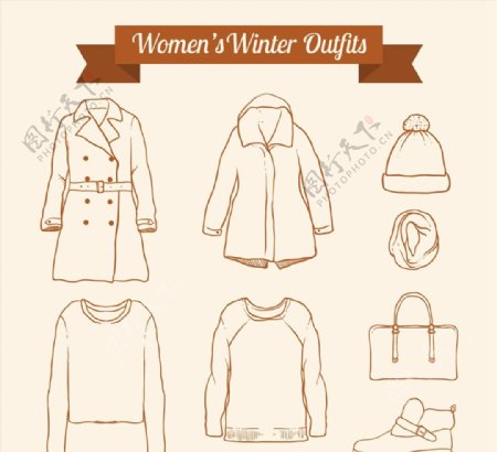 冬季女性服饰元素图片