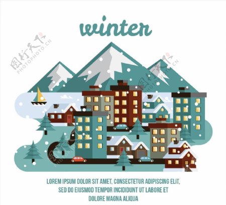 冬季小城建筑和道路图片