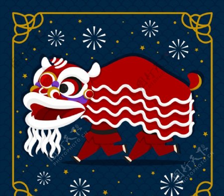 春节舞狮子矢量图片