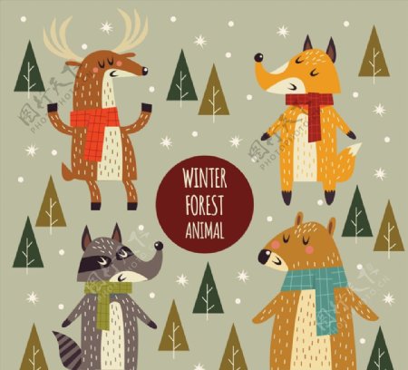 彩绘冬季动物图片