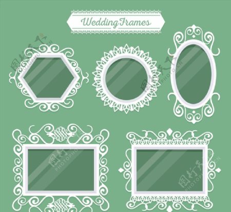 白色花纹婚礼镜框图片