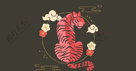 十二生肖老虎动物手绘插画图片