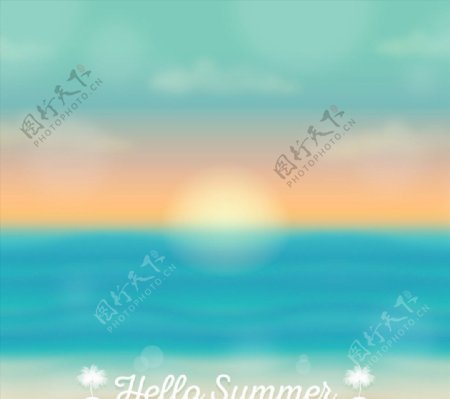夏季海上日出风景图片