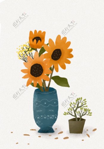 插画向日葵植物扁平图片