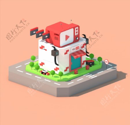 C4D创意小红房子图片