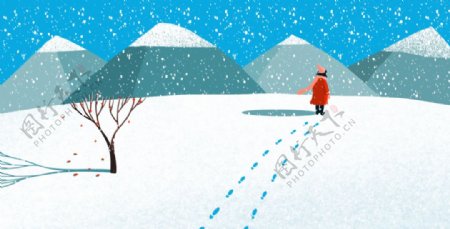 冬季户外雪景插画图片