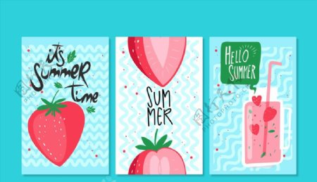彩绘夏季草莓卡片图片