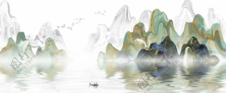 山水古风复古中式背景海报素材图片