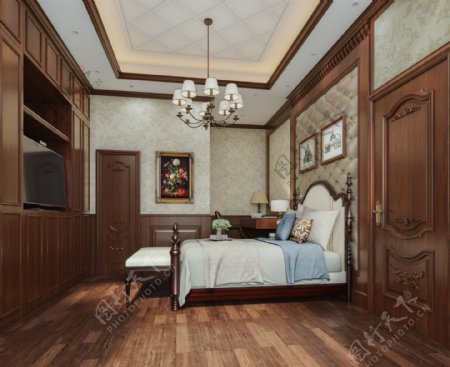 美式卧室房间效果图图片