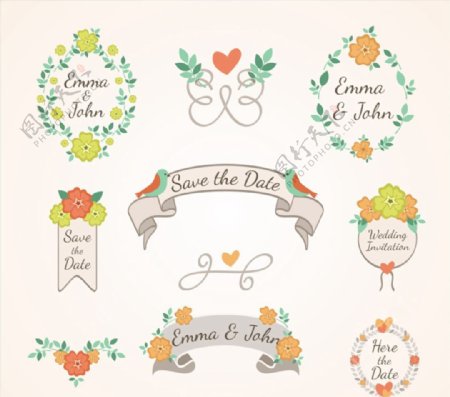 花卉婚礼标签图片